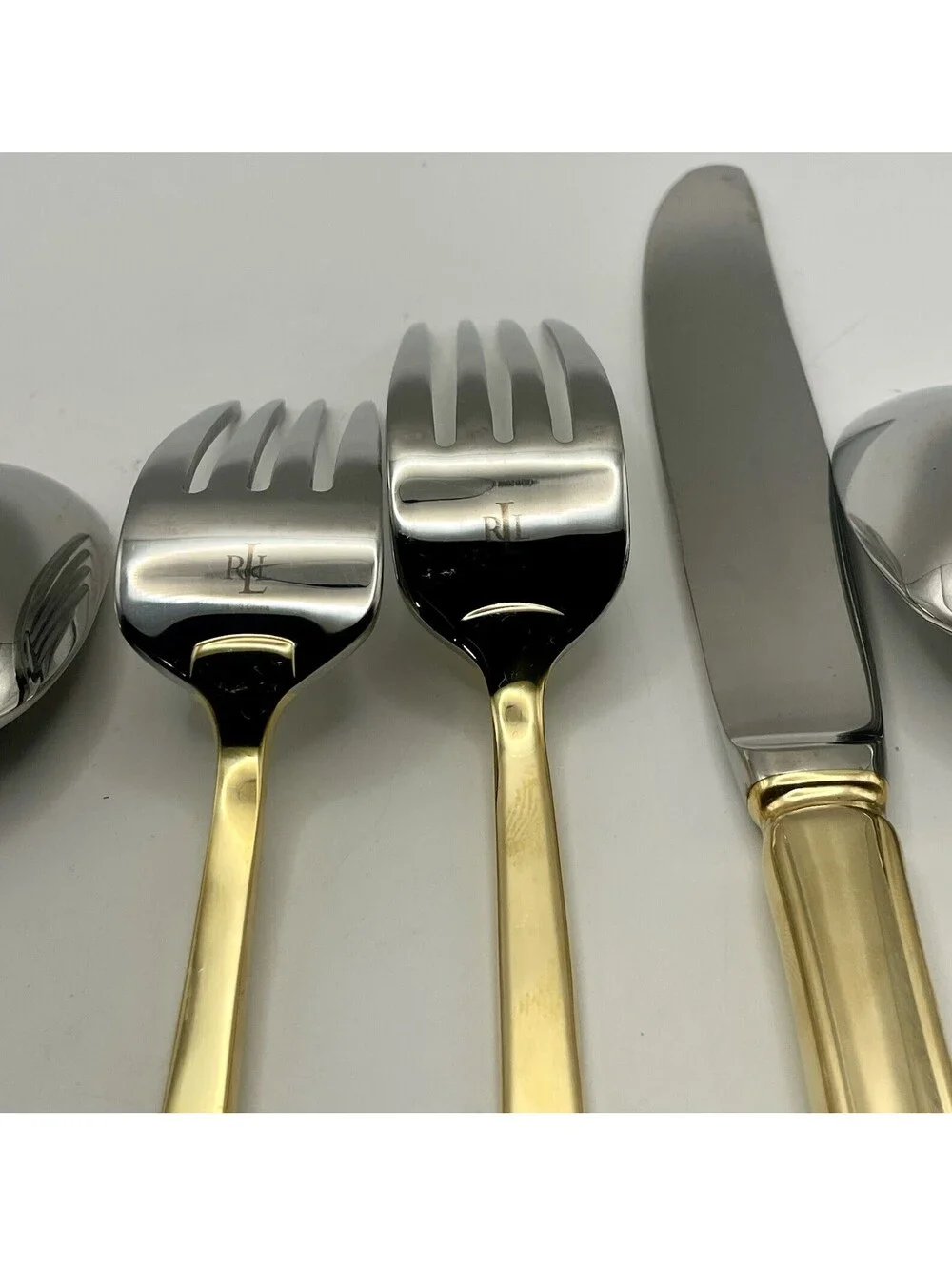 (4) Ralph Lauren PELHAM GOLD Stainless China 5pc Place Setting 20pcs